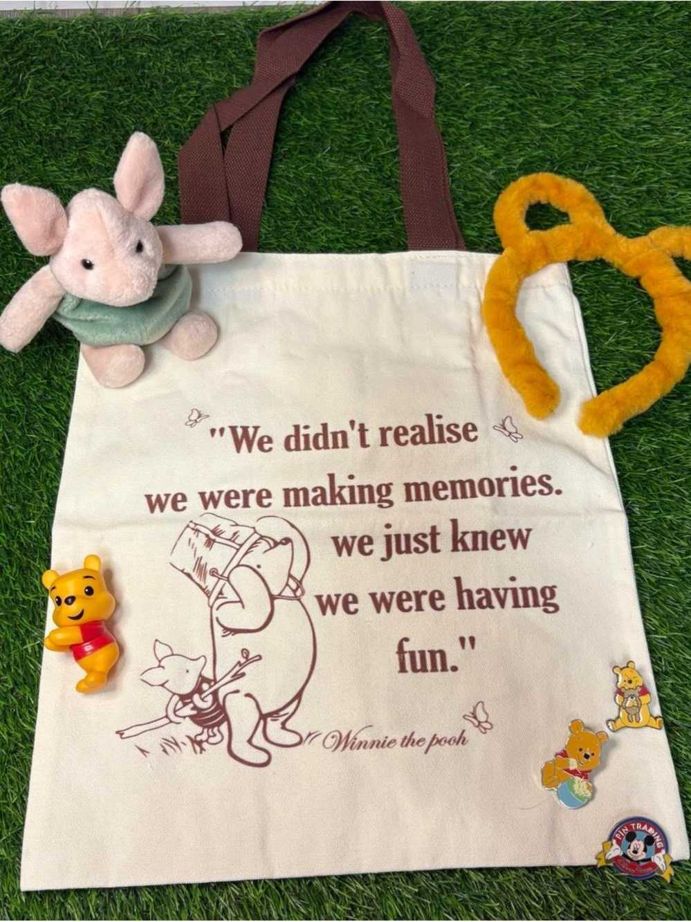 Disney Winnie the Pooh Cream Canvas Tote with Brown Handles